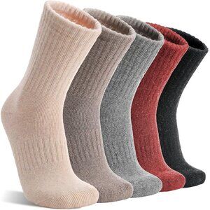 Women Merino Wool Black Gray Sock 5 Pairs Warm Thick Crew Cozy Winter Boot Socks